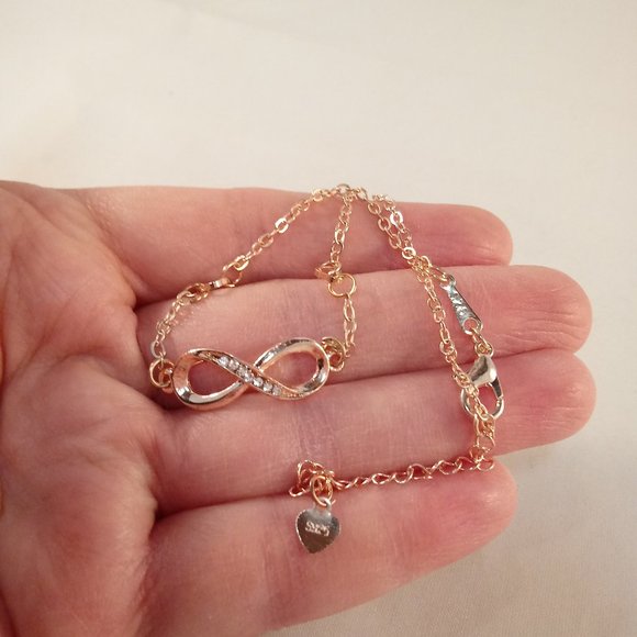 Rose Gold Sterling Silver Diamond Zircon Infinity Heart Bracelet Necklace 2p set - Picture 4 of 8